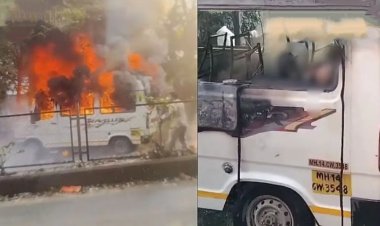 ट्रॅव्हलरला अचानक आग चार जण होरपळले